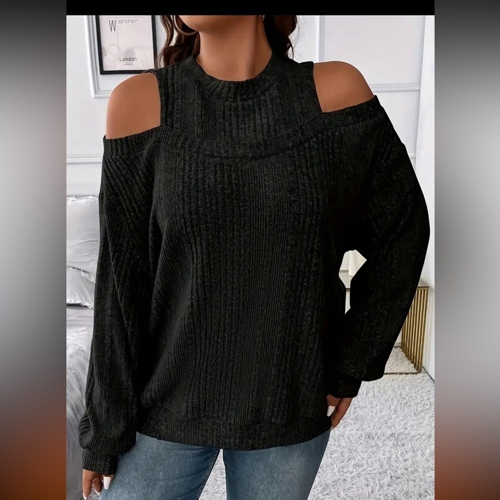 New Plus size Ribbed solid cold shoulder sweater with crew collar varies 🌹 BG 07